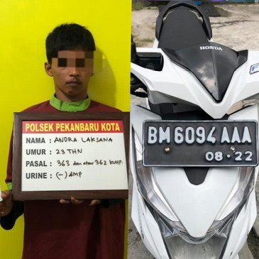 Terekam CCTV Pelaku Curanmor diamankan Polsek Pekanbaru Kota
