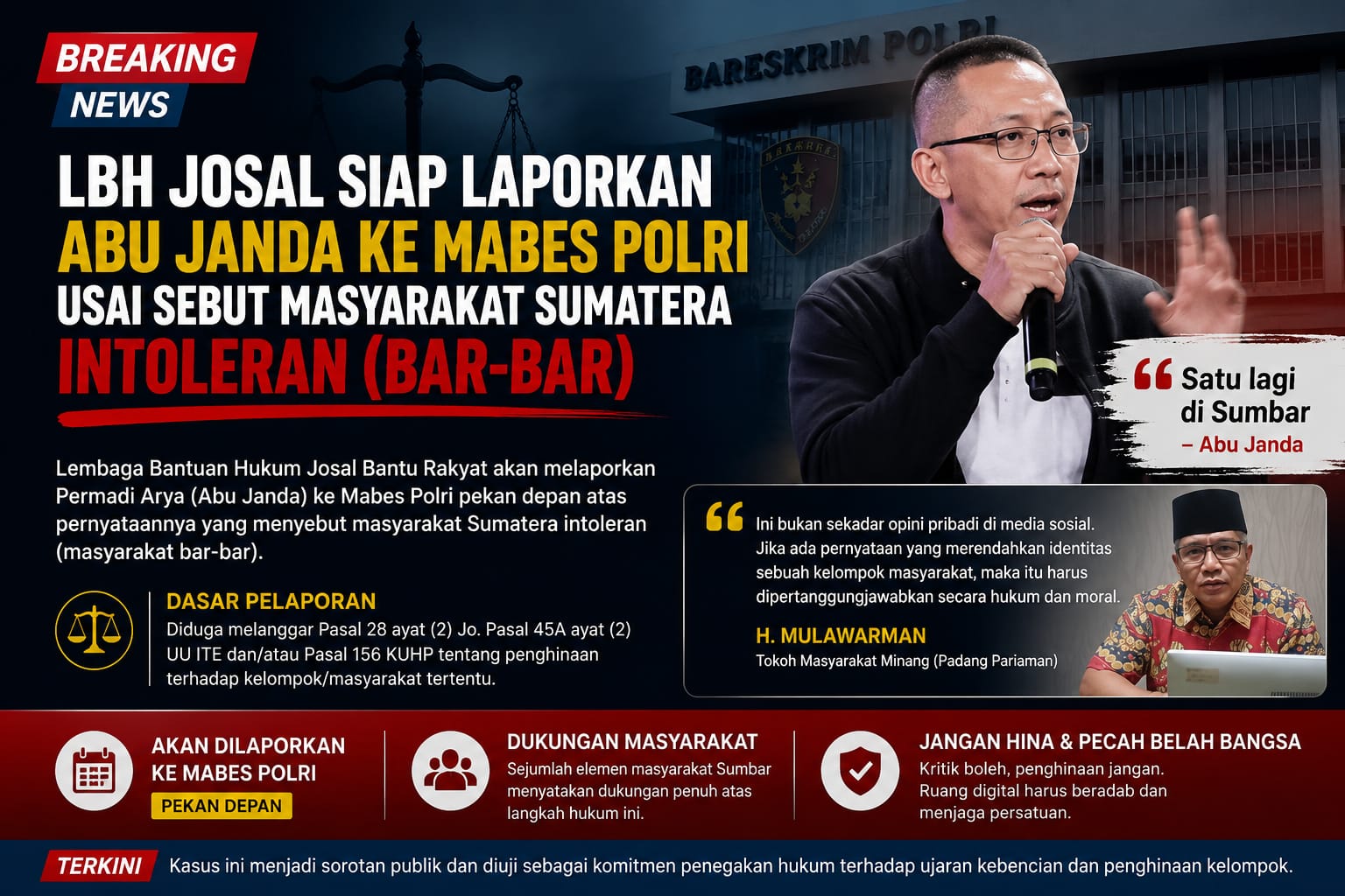Hina Masyarakat Sumatera “Bar-bar”, LBH Josal Siap Seret Abu Janda ke Mabes Polri